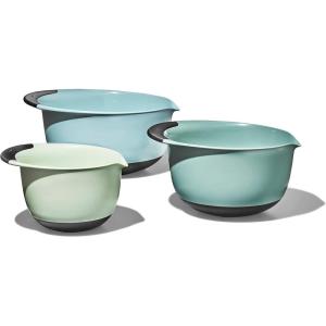 imageOXOplastic Good Grips 3Piece Mixing Bowl Set  Blueberry Jam ampamp Seltzer Handles47 LITERS LargeCadet BlueTower GrayJade