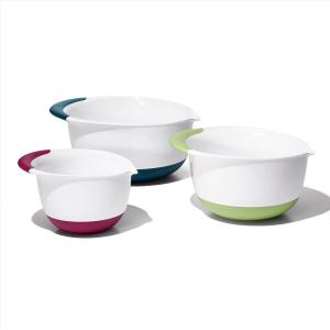 imageOXOplastic Good Grips 3Piece Mixing Bowl Set  Blueberry Jam ampamp Seltzer Handles47 LITERS LargeRedGreenBlue