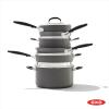 imageOXO Good Grips 10 Piece Cookware Pots and Pans Set 3Layered German Engineered Nonstick Coating Stainless Steel Handle with Nonslip Silicone Gray10 Piece Cookware Set with Grips