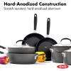imageOXO Good Grips 10 Piece Cookware Pots and Pans Set 3Layered German Engineered Nonstick Coating Stainless Steel Handle with Nonslip Silicone Gray10 Piece Cookware Set with Grips