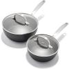 imageOXO Good Grips Pro 1QT and 2QT Saucepan Pot Set with Lids 3Layered German Engineered Nonstick Coating Stainless Steel Handles BlackBlack