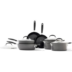 imageOXO Good Grips 10 Piece Cookware Pots and Pans Set 3Layered German Engineered Nonstick Coating Stainless Steel Handle with Nonslip Silicone Gray10 Piece Cookware Set with Grips