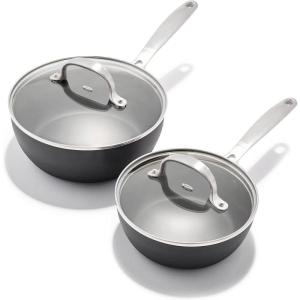 imageOXO Good Grips Pro 1QT and 2QT Saucepan Pot Set with Lids 3Layered German Engineered Nonstick Coating Stainless Steel Handles BlackBlack