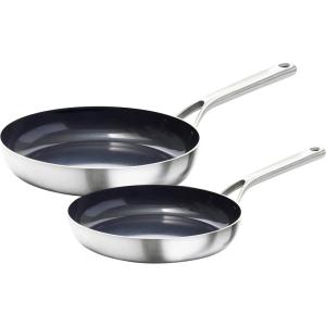 imageOXO Mira TriPly Stainless Steel 8quot and 10quot Frying Pan Skillet Set Induction Multi Clad Dishwasher and Metal Utensil Safe8 and 10 Nonstick Ceramic Frying Pan Set